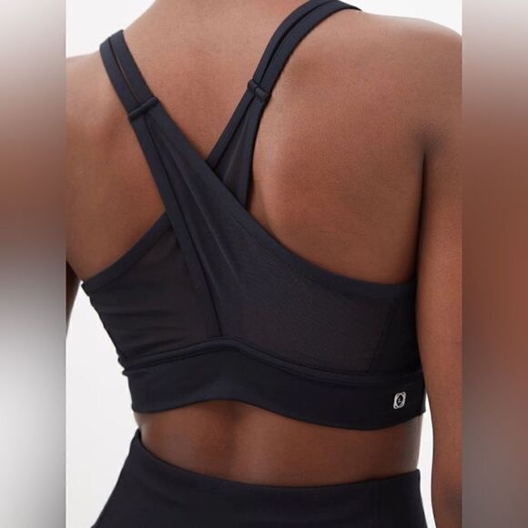 LE ORE PORTOFINO MESH-TRIMMED RECYCLED STRETCH SPORTS BRA IN BLACK Size M - Picture 1 of 14